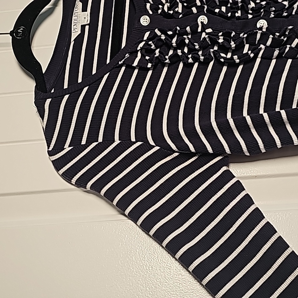 Pendleton MP navy blue/white striped ruffled cardigan - Picture 6 of 15